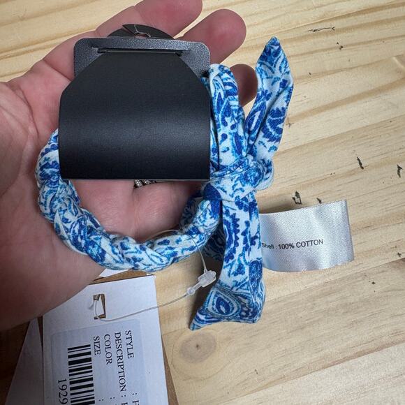 Hemant & Nandita Womens One Size Hair Tie Up Blue Cotton Floral - Picture 5 of 7